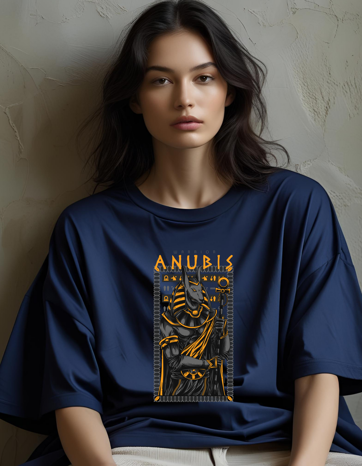 Navy Blue Oversized Premium T-Shirt ANUBIS