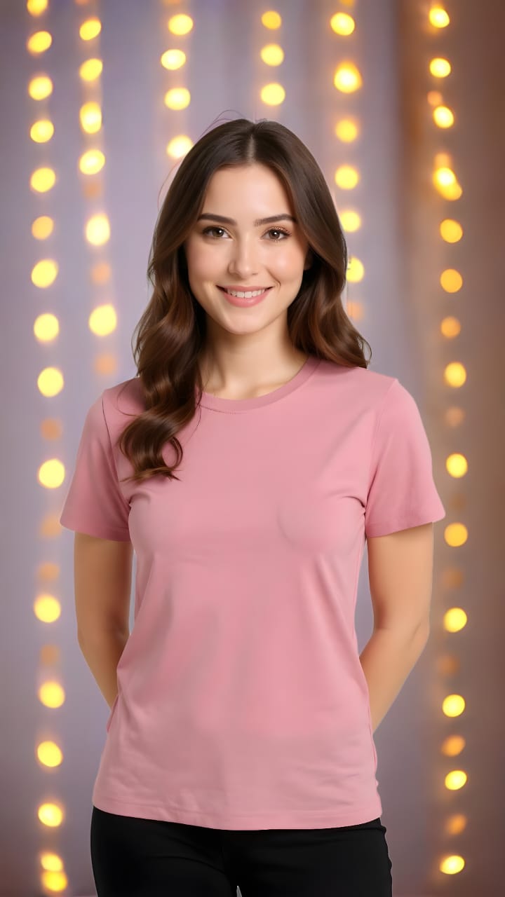 Plain Unisex Classic Crew T-Shirt JADE/ FLAMINGO/ PEACH