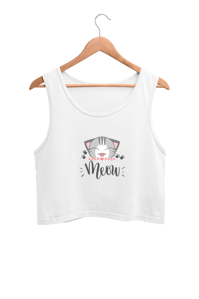 Crop Tank Top White Meow