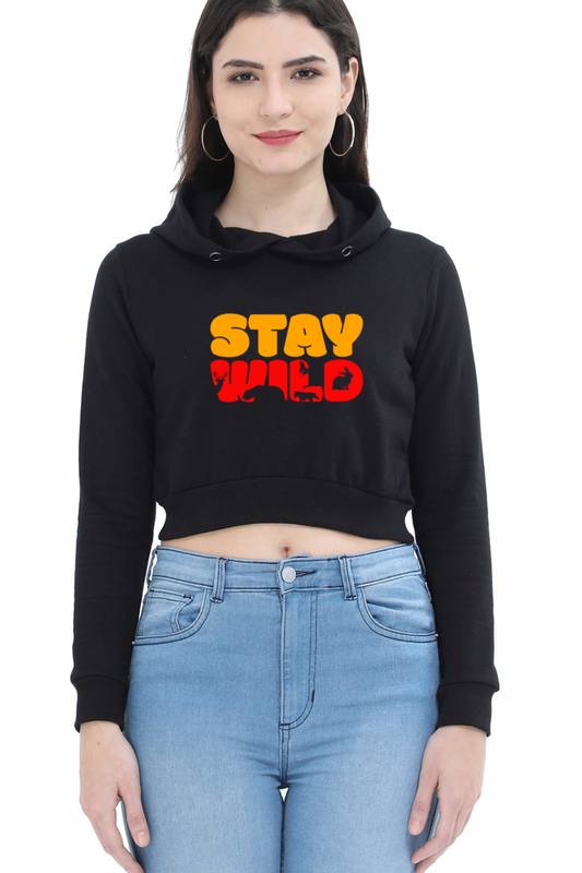 Crop Hoodie Black STAY WILD