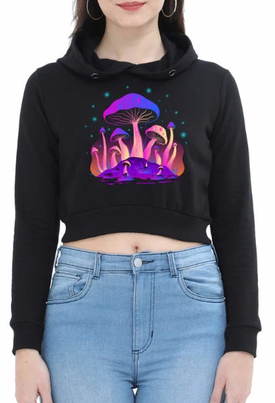 CROP HOODIE BLACK Funky Mushroom